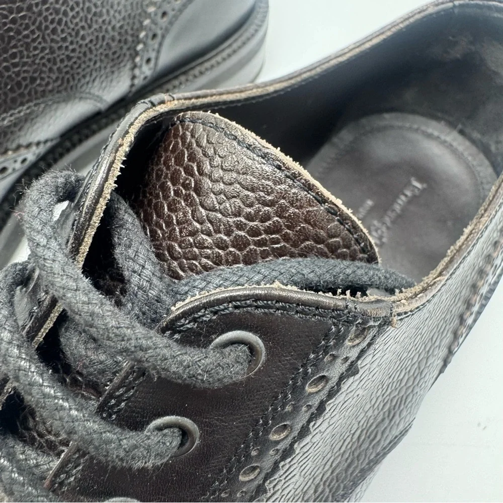 Ermenegildo Zegna Black Pebbled Leather Wingtip Derby Shoe US 9 EU 42 Dark Brown
